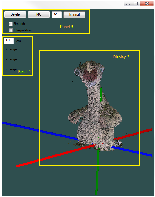 A dense point cloud of the object rendered in the WPF virtual environment.